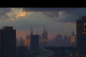 雨天图书馆剧集封面：落地窗前的书架与雨滴痕迹